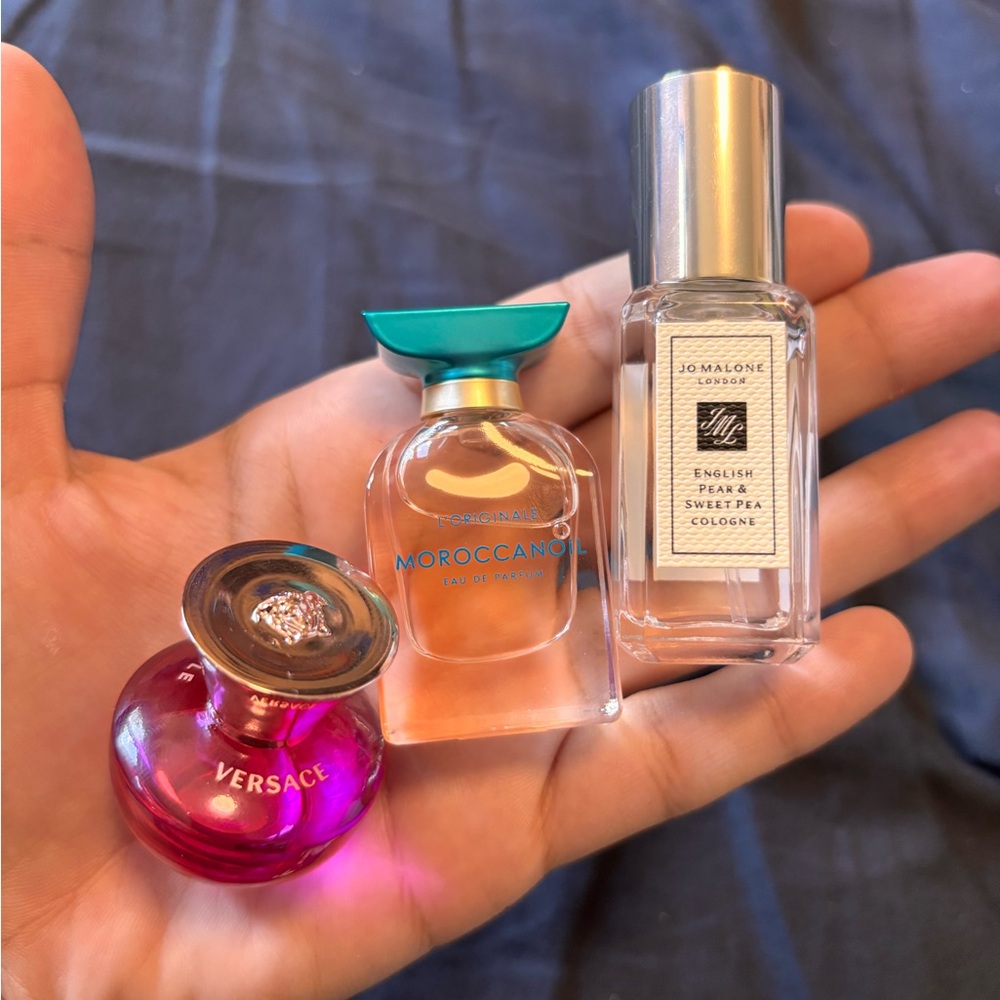 Versace, Moroccanoil, Jo Malone Perfume Trio